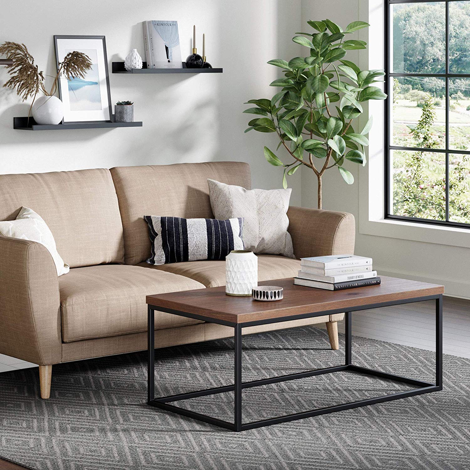 Solid Wooden & Iron Center Coffee Table for Home (Black) - Furnishiaa -  -